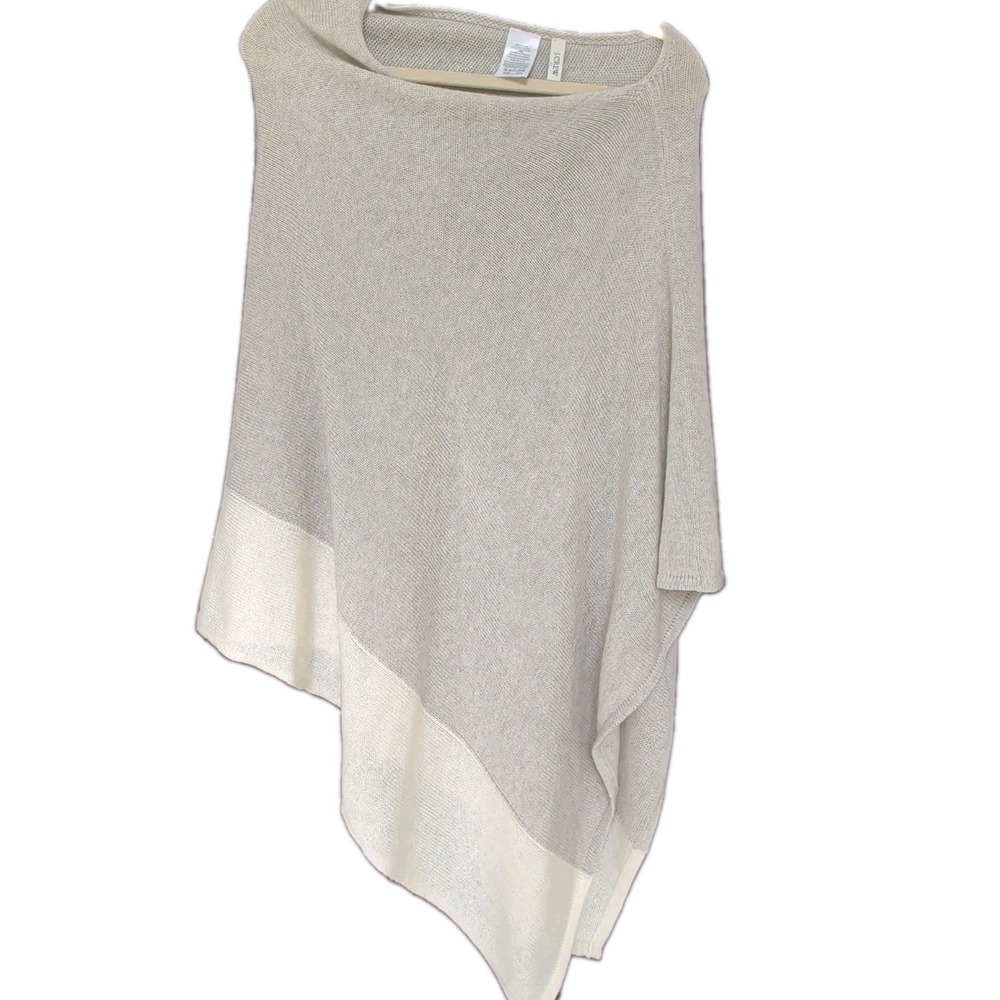 J.Crew Cashmere Cotton Blend Poncho Gray White Colorblock Sz O/S Casual Soft